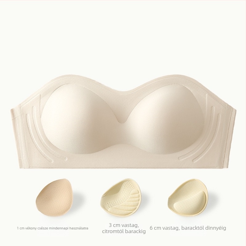 Pánt nélküli melltartó nőknek, tube-top stílusban, csúszásmentes, push-up, 3/4 kosár, nylon anyag