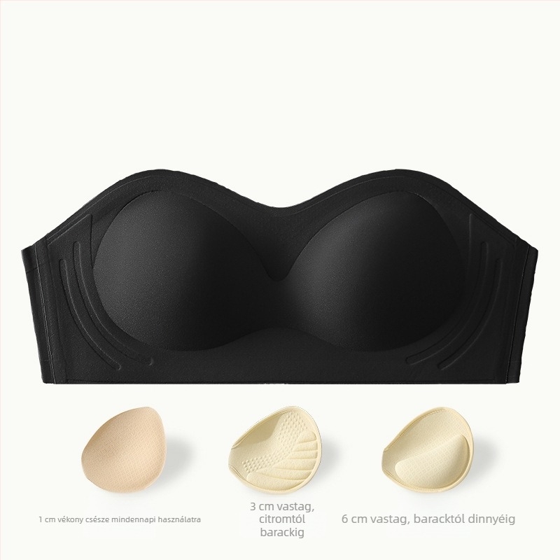 Pánt nélküli melltartó nőknek, tube-top stílusban, csúszásmentes, push-up, 3/4 kosár, nylon anyag