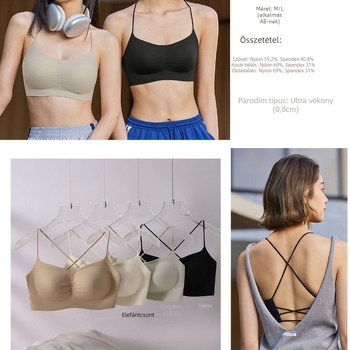 Nélküli push-up melltartó áttört hátsó dizájnnal, vékony pántokkal, 3/4 kosár, vékony formázott kosár, nylon