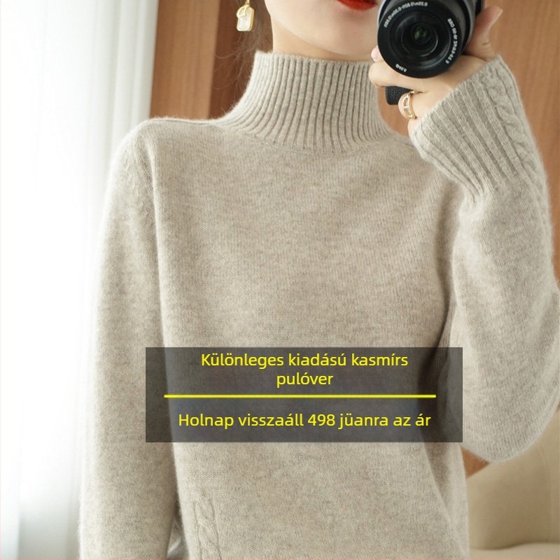 Női vastag kötött pulóver kapucnival, lazán illeszkedő, hosszú ujjú, kerek nyakú