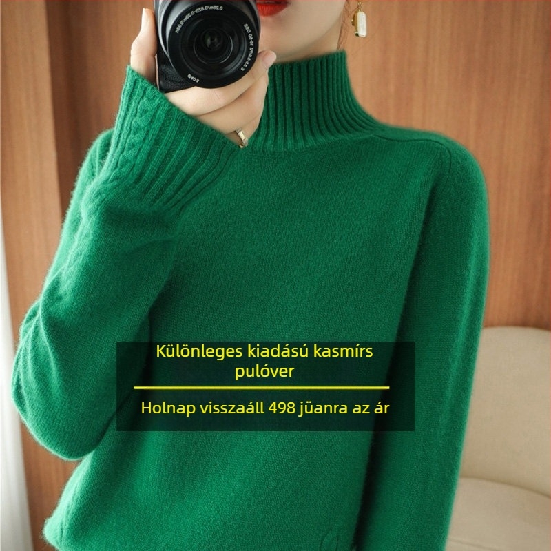 Női vastag kötött pulóver kapucnival, lazán illeszkedő, hosszú ujjú, kerek nyakú