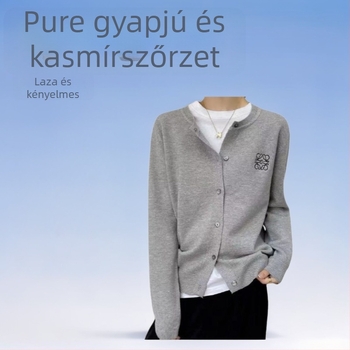 Gyapjú-kasmír keverék kardigán, kerek nyakú, hosszú ujjú, egysoros gombolás, szűk fazon, 2025 tavasza