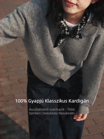 Női gyapjú kardigán virágos fonalból, kerek nyak, hosszú ujjú, 95% gyapjú, közepes vastagság