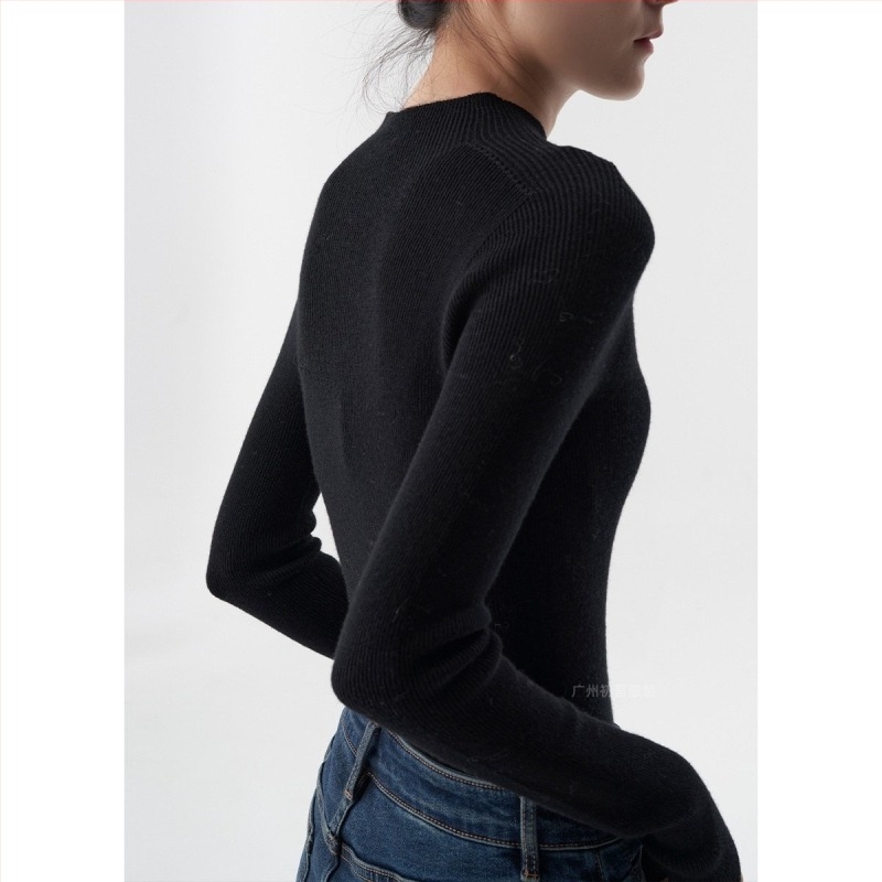 Pulóver – varrat nélküli, egynemű kötött anyag, fél magas gallér, hosszú ujjak, Spandex 30-50%