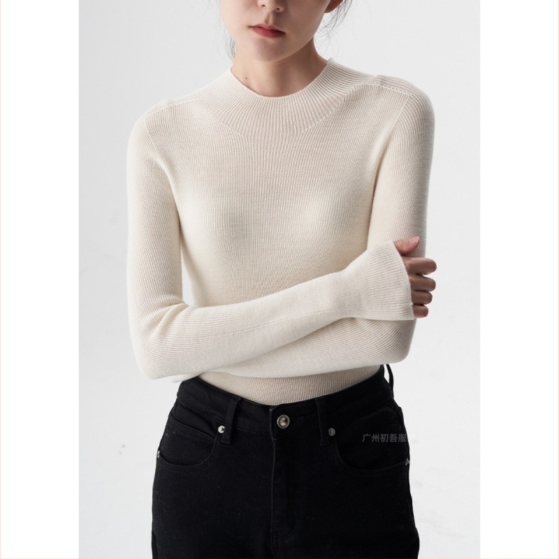 Pulóver – varrat nélküli, egynemű kötött anyag, fél magas gallér, hosszú ujjak, Spandex 30-50%