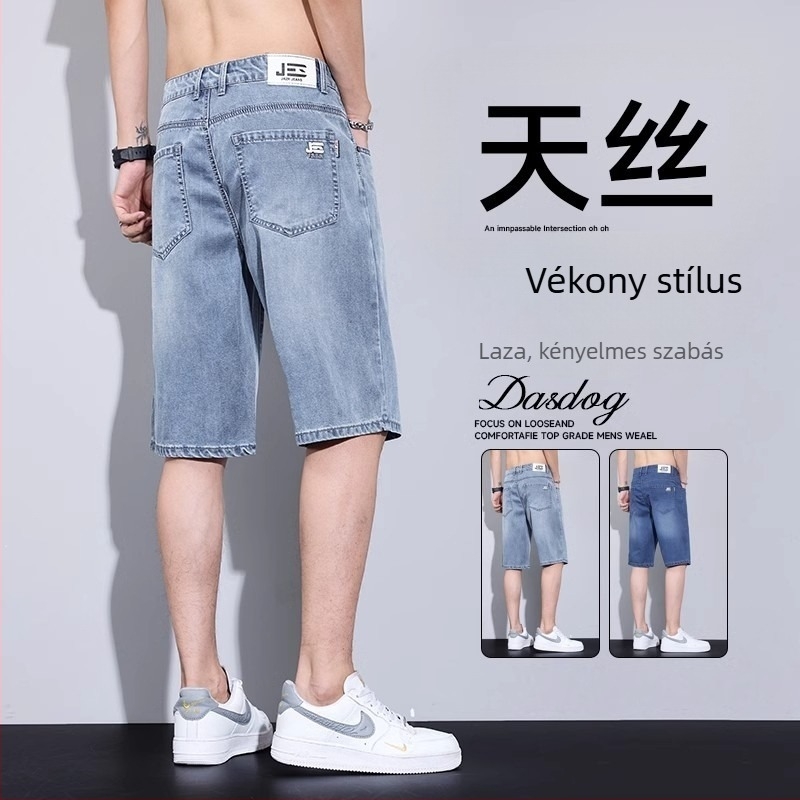 Férfi denim rövidnadrág, egyenes szárú, középső derék, zipzár, vékony anyag (tavasz, fiatalok)