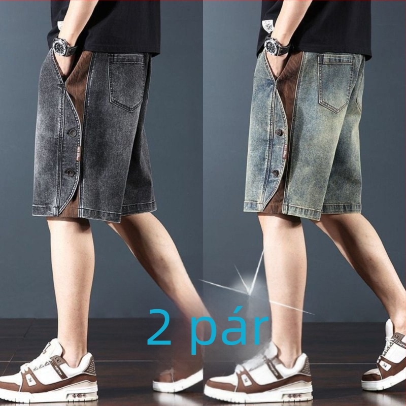 Férfi vintage mosott denim rövidnadrág - egyenes szabás, térd körüli hossz, mindennapi viselet