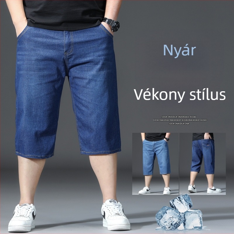 Farmernadrág capri hosszú férfiaknak, laza szabás, középmagas derekú, zipzáras zárás, vízmosott felület