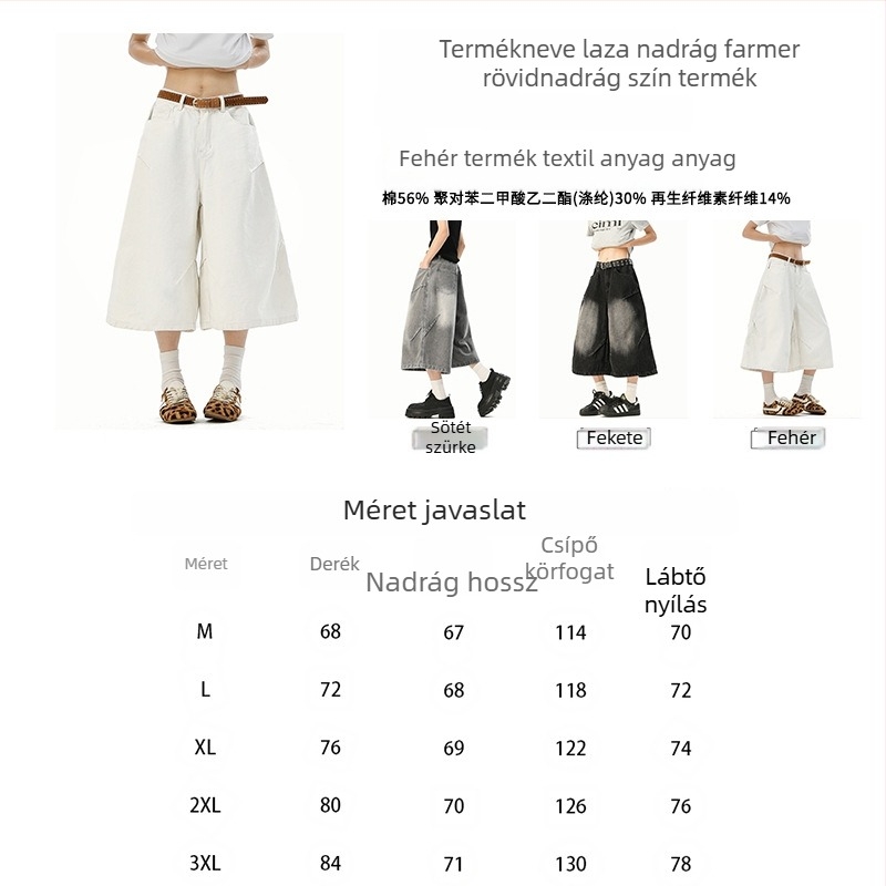 Férfi denim rövidnadrág, cropped szabás, laza szabás, széles szár, nyár 2025