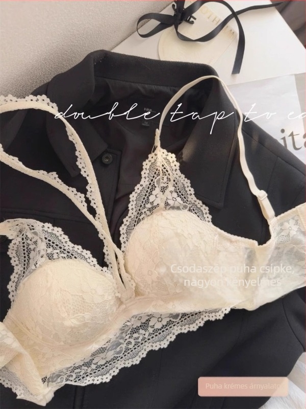 Csipkés nyakba lógó melltartó, 3/4-es kosár, nejlon, hátul három sor csattal, levehető nyakpánt