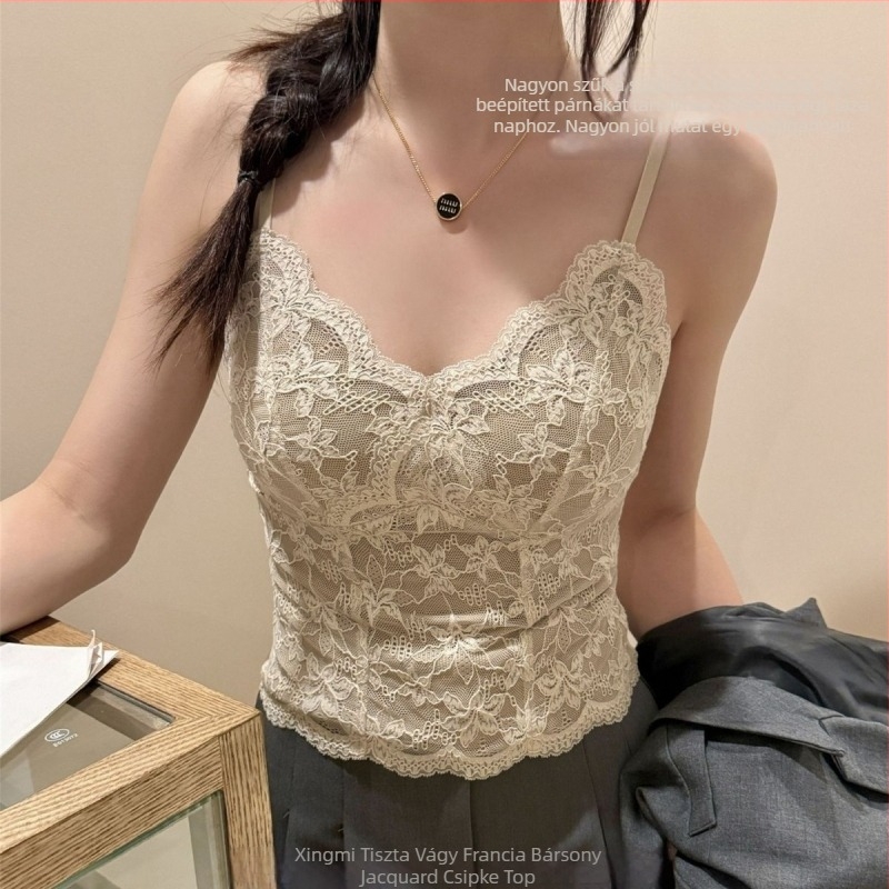 Xingmi 6099 Csipkés hosszú camisolás melltartó párnázott kosarakkal, mély V-nyak, 3/4 kosár, rögzített dupla vállpántok