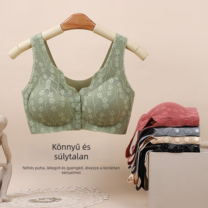 Szoptatós melltartó elöl csatolható, vezeték nélküli, csipkés, teljes kosár, habos bélésű, nylon anyag