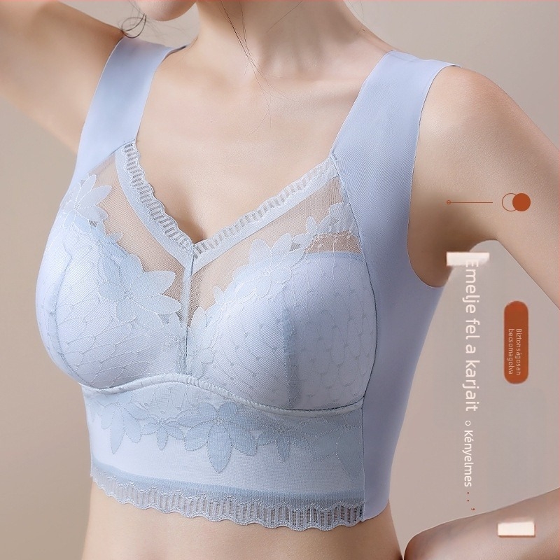 Csipkés hátú melltartó ice-silk anyagból, vezeték nélküli, varrás nélküli, push-up a formázáshoz és anti-sagging, sportos top