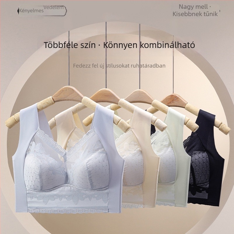 Csipkés hátú melltartó ice-silk anyagból, vezeték nélküli, varrás nélküli, push-up a formázáshoz és anti-sagging, sportos top