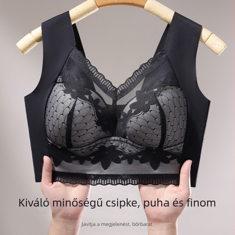 Csipkés hátú melltartó ice-silk anyagból, vezeték nélküli, varrás nélküli, push-up a formázáshoz és anti-sagging, sportos top