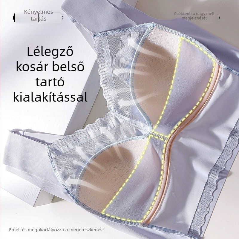 Csipkés hátú melltartó ice-silk anyagból, vezeték nélküli, varrás nélküli, push-up a formázáshoz és anti-sagging, sportos top