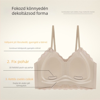 Csipkés pánt nélküli melltartó nyúlfül kupéval, vékony formázott kosár, fő anyag nylon, bélés spandex
