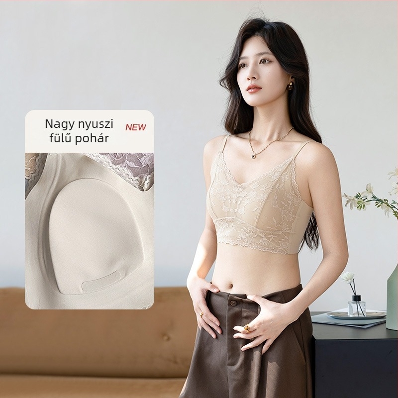 Csipkés pánt nélküli melltartó nyúlfül kupéval, vékony formázott kosár, fő anyag nylon, bélés spandex