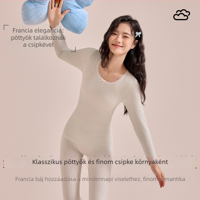 Női őszi kötött garnitúra környakú csipkés pulóverrel és kötött nadrággal Cupro rostból, lélegző, antibakteriális, 200 g/m², 78,8% Cupro, külső viselésre is alkalmas