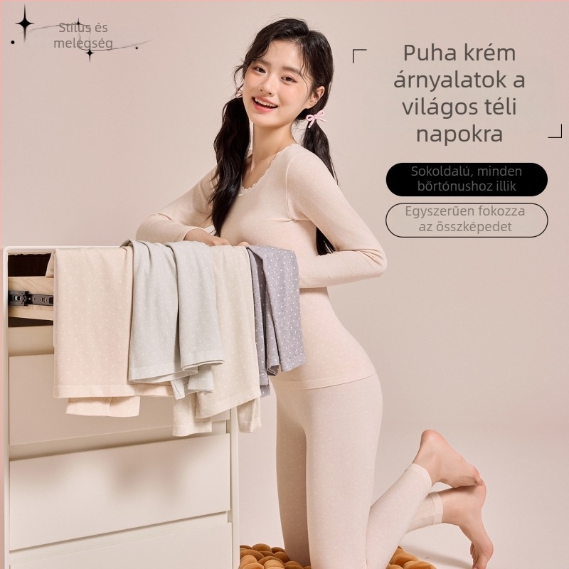 Női őszi kötött garnitúra környakú csipkés pulóverrel és kötött nadrággal Cupro rostból, lélegző, antibakteriális, 200 g/m², 78,8% Cupro, külső viselésre is alkalmas