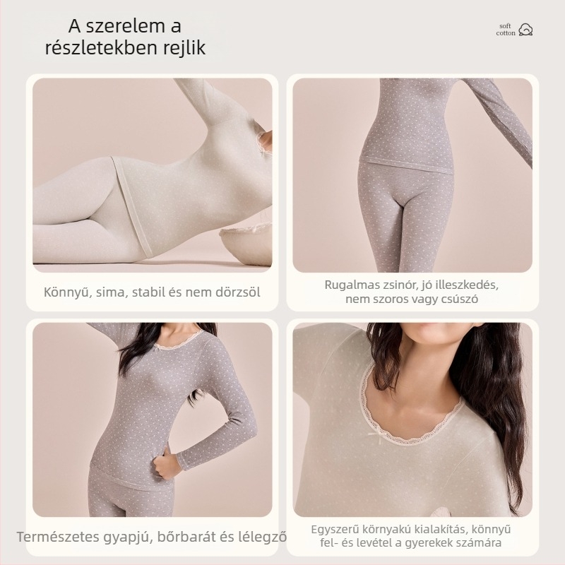 Női őszi kötött garnitúra környakú csipkés pulóverrel és kötött nadrággal Cupro rostból, lélegző, antibakteriális, 200 g/m², 78,8% Cupro, külső viselésre is alkalmas