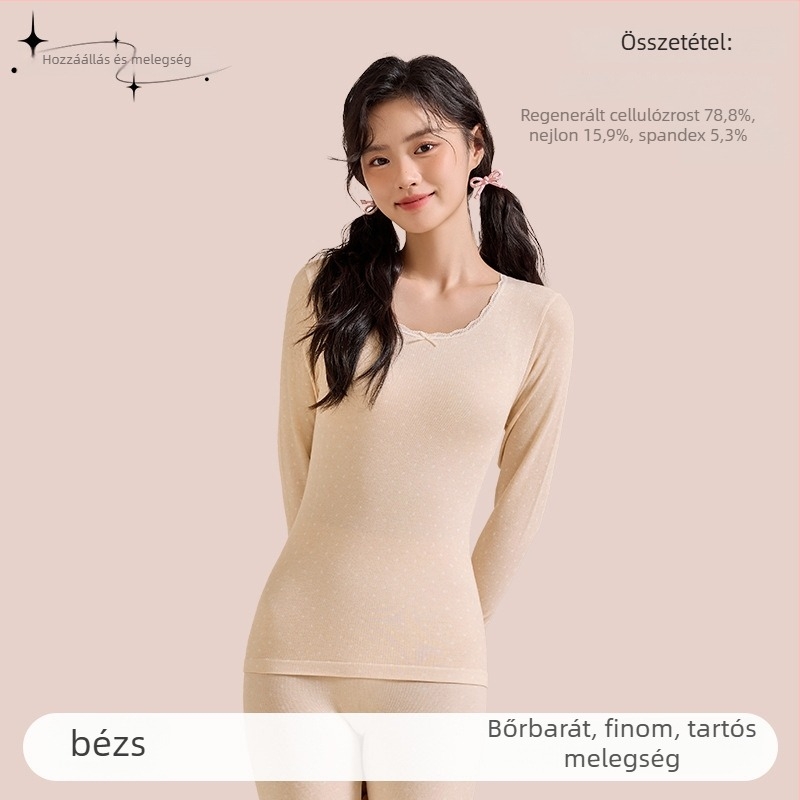 Női őszi kötött garnitúra környakú csipkés pulóverrel és kötött nadrággal Cupro rostból, lélegző, antibakteriális, 200 g/m², 78,8% Cupro, külső viselésre is alkalmas