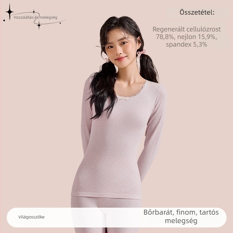 Női őszi kötött garnitúra környakú csipkés pulóverrel és kötött nadrággal Cupro rostból, lélegző, antibakteriális, 200 g/m², 78,8% Cupro, külső viselésre is alkalmas