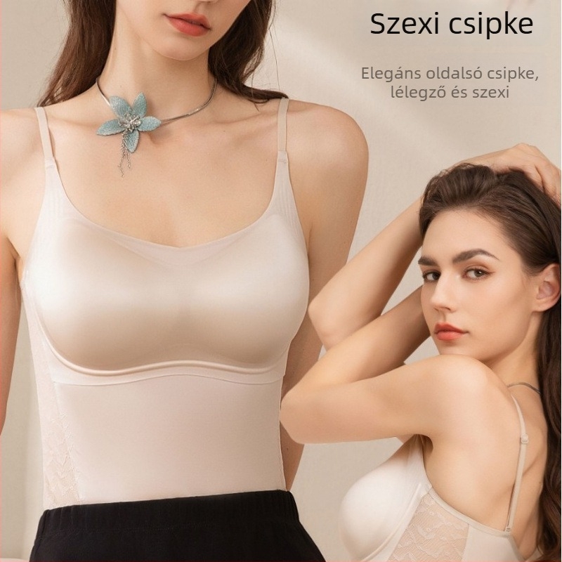 Vest-stílusú kamiszol beépített párnákkal, vezeték nélküli, nylon külső, Mulberry selyem bélés, 3/4 kosár