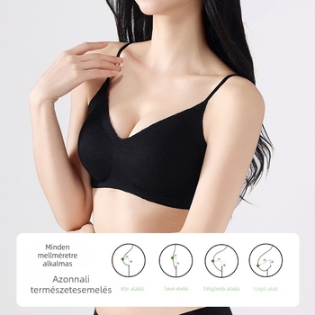 Csipkés bralette spagettipántokkal, nylon anyag, vékony formázott kosár habbal, hátul négy sor kapoccsal, fix dupla vállpántok, gyűrött sziluet, kényelmes