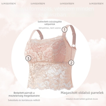 Hátrafelé nyitott, csipkés bandeau melltartó nőknek - vékony formázó kosár, melltartó párnák, légáteresztő nylon