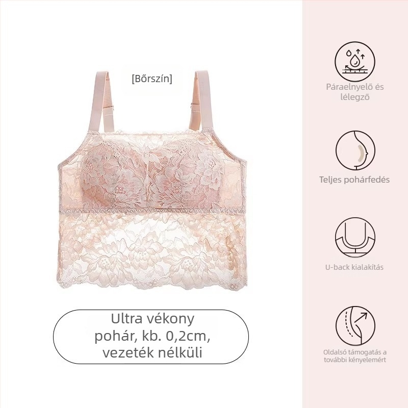 Hátrafelé nyitott, csipkés bandeau melltartó nőknek - vékony formázó kosár, melltartó párnák, légáteresztő nylon