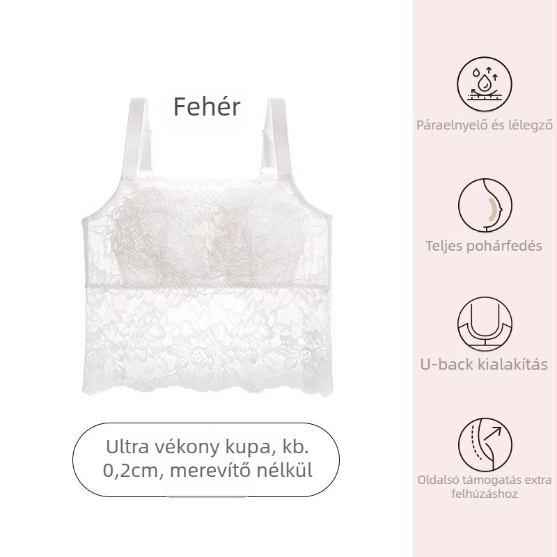 Hátrafelé nyitott, csipkés bandeau melltartó nőknek - vékony formázó kosár, melltartó párnák, légáteresztő nylon