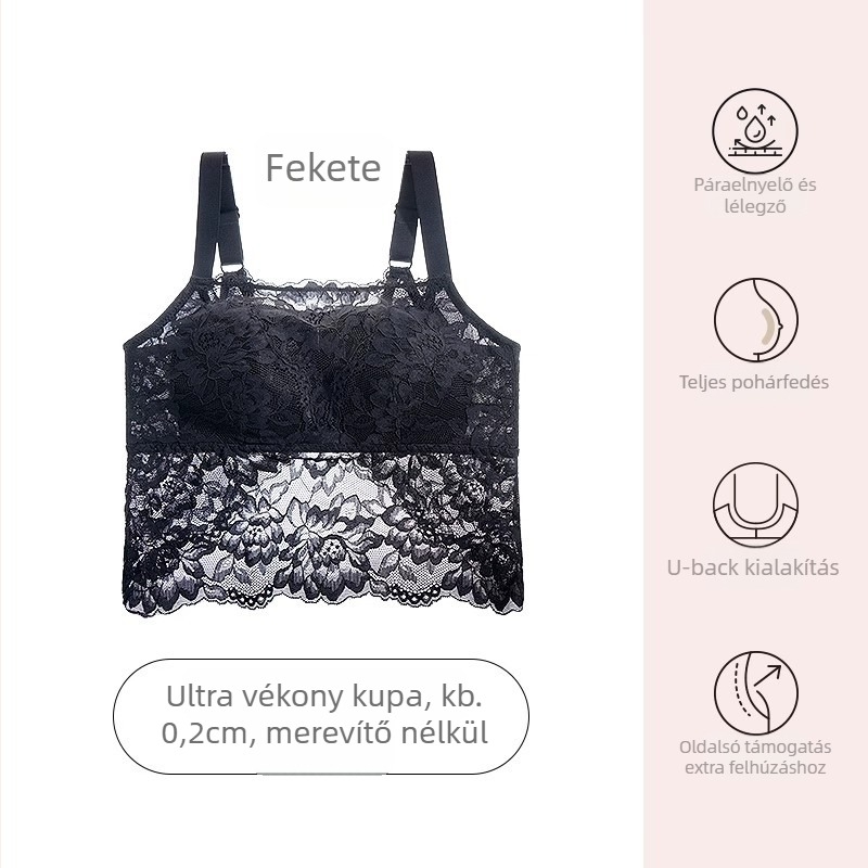 Hátrafelé nyitott, csipkés bandeau melltartó nőknek - vékony formázó kosár, melltartó párnák, légáteresztő nylon