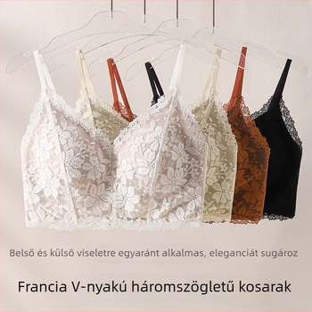 Francia csipkés női fehérnemű, V-nyakú, vékony pántok, merevítő nélkül, vékony kosár