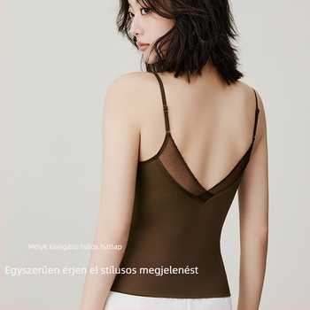 Csipkés V-nyakú szatén camisole melltartóbetéttel, Push-Up, teljes kosár, közepes mold kosár, vest-stílus