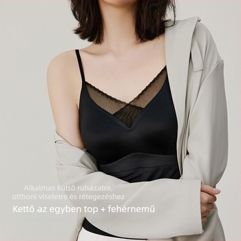 Csipkés V-nyakú szatén camisole melltartóbetéttel, Push-Up, teljes kosár, közepes mold kosár, vest-stílus