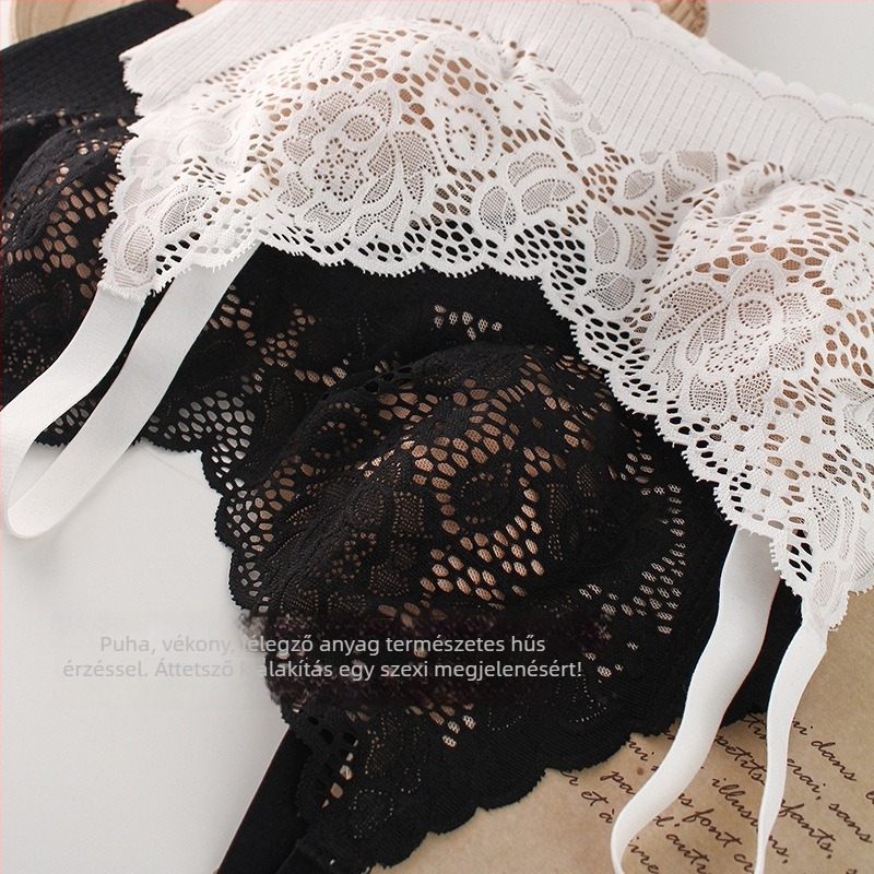 Csipkés váll nélküli melltartó háromszög kosaras, vékony mold forma, testanyag: nejlon, bélés: modál, egyrészes dizájn