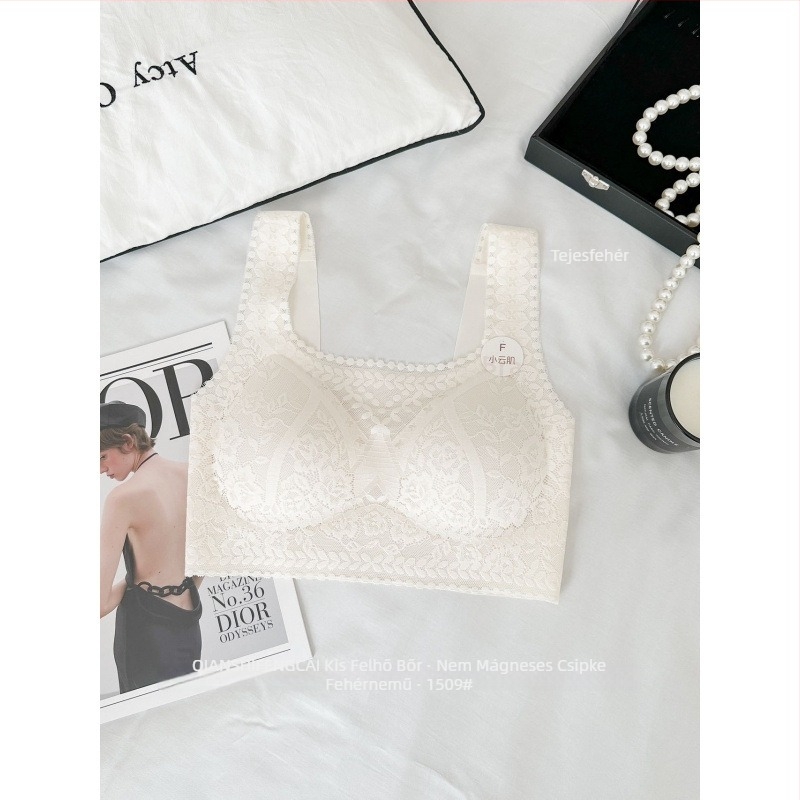 Csipkés, vezeték nélküli Push-Up topp, 3/4-es kosár, vékony formázott kosarak