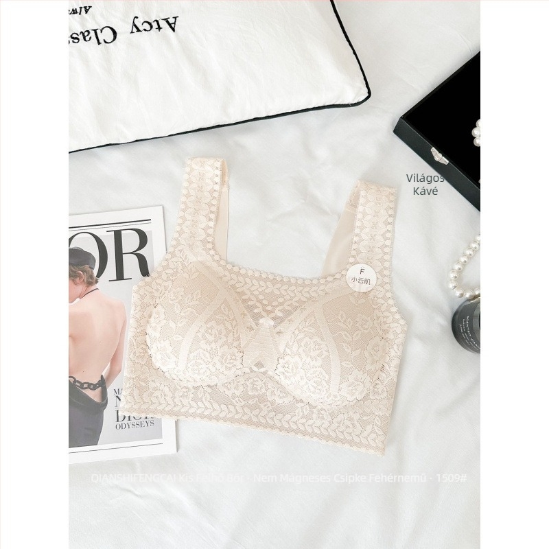 Csipkés, vezeték nélküli Push-Up topp, 3/4-es kosár, vékony formázott kosarak