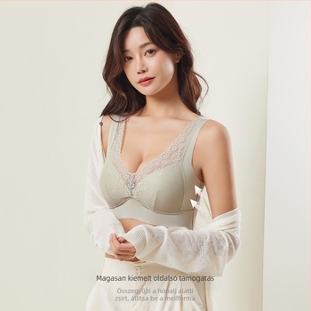 Melltartó nélküli csipkés V-nyakú bralette, jég-selyem anyag, rögzített dupla pántokkal, teljes kosár, ultranagy formázó hab