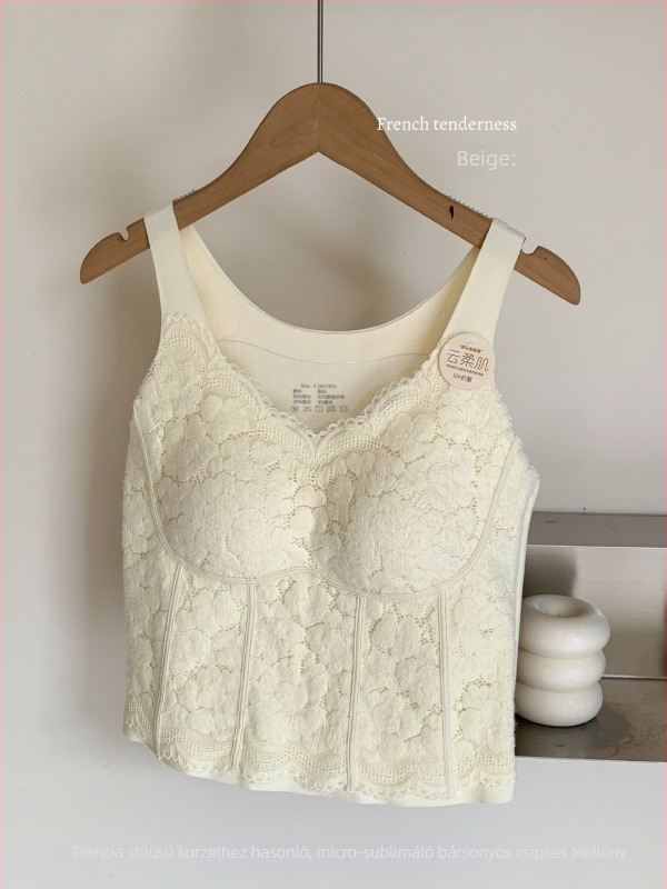 Csipkés topp beépített melltartó párnákkal és belső béléssel, teljes kosár, közepes formájú kosár, anyag: nejlon-dantel, légáteresztő