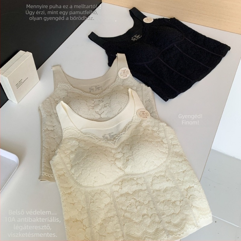 Csipkés topp beépített melltartó párnákkal és belső béléssel, teljes kosár, közepes formájú kosár, anyag: nejlon-dantel, légáteresztő