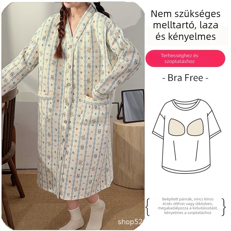Anyasági kórházi éjszakai ruha szoptatási nyílással, hosszú ujjú, air-cotton anyag, téli kollekció 2025