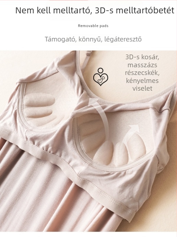 Szoptatós kismama maxi ruha beépített melltámasz és cami-top, ujjatlan, kerek nyakú, hosszú, laza szabás