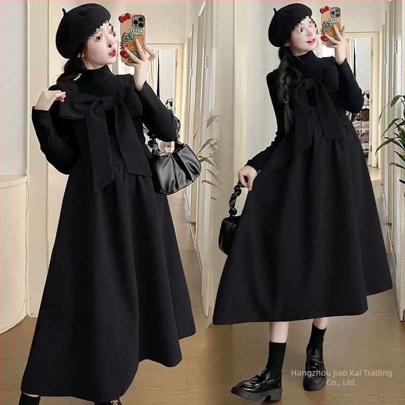 Szülési felső és pántos szoknya szett — Chenille anyag spandex <30%, 5/4 ujjú, ősz-tél japán-koreai laza stílus