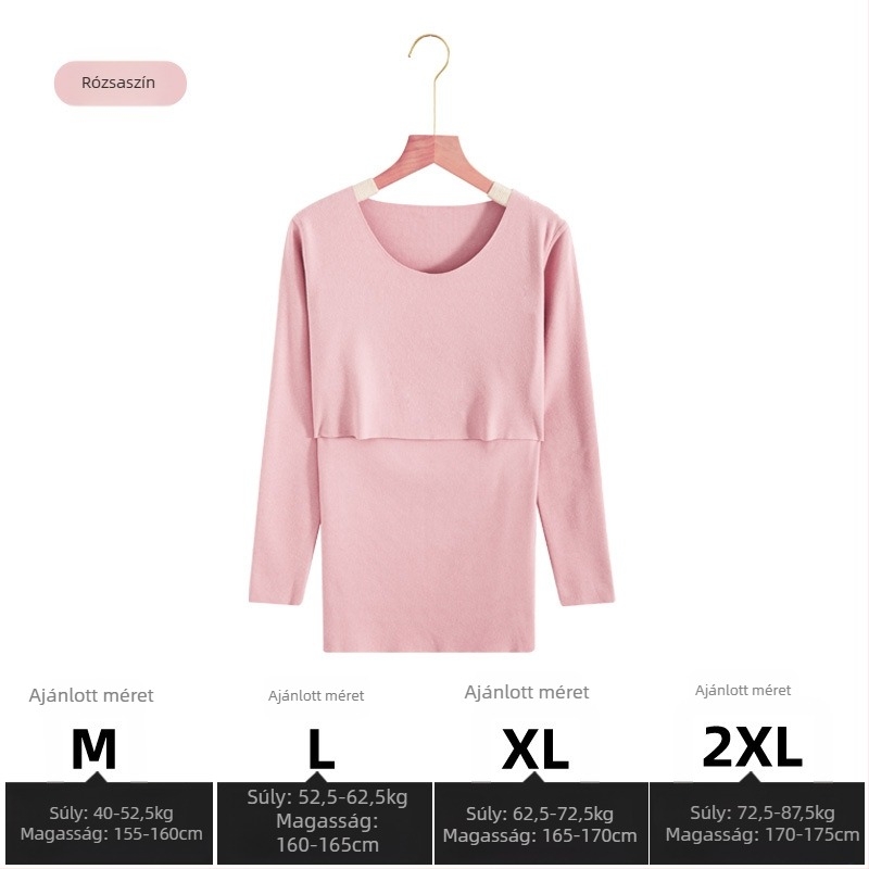 Anyasági szoptatós felső és nadrágszett, hosszú ujjak, szoptatási nyílás, kötött anyag poliészter és spandex