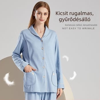 Kismama és szoptatós pizsama szett, két darabos, 95% feletti pamut, hosszú ujjú, szoptatási nyílás