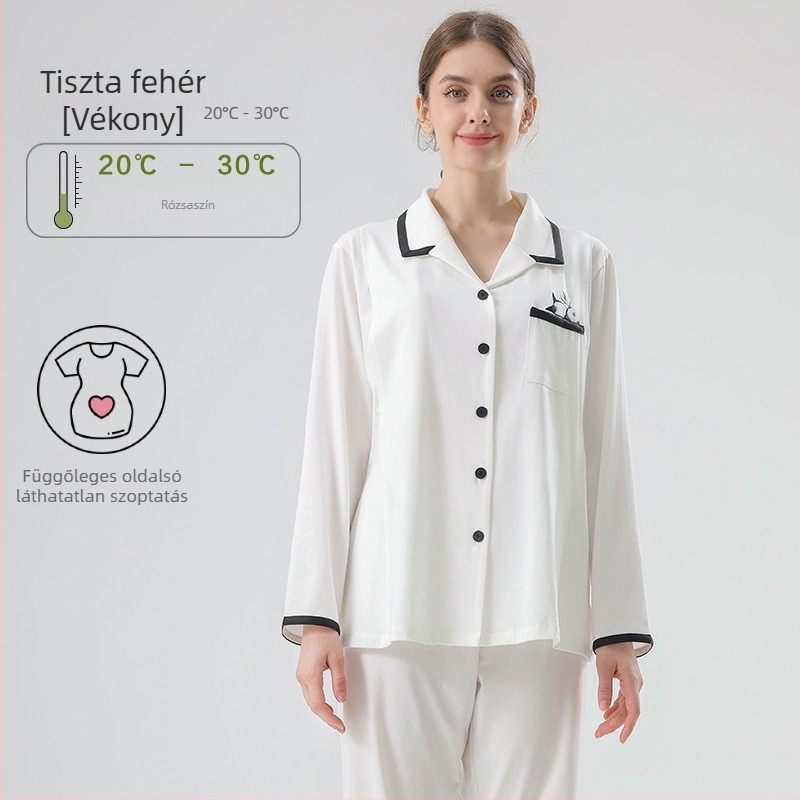 Kismama és szoptatós pizsama szett, két darabos, 95% feletti pamut, hosszú ujjú, szoptatási nyílás