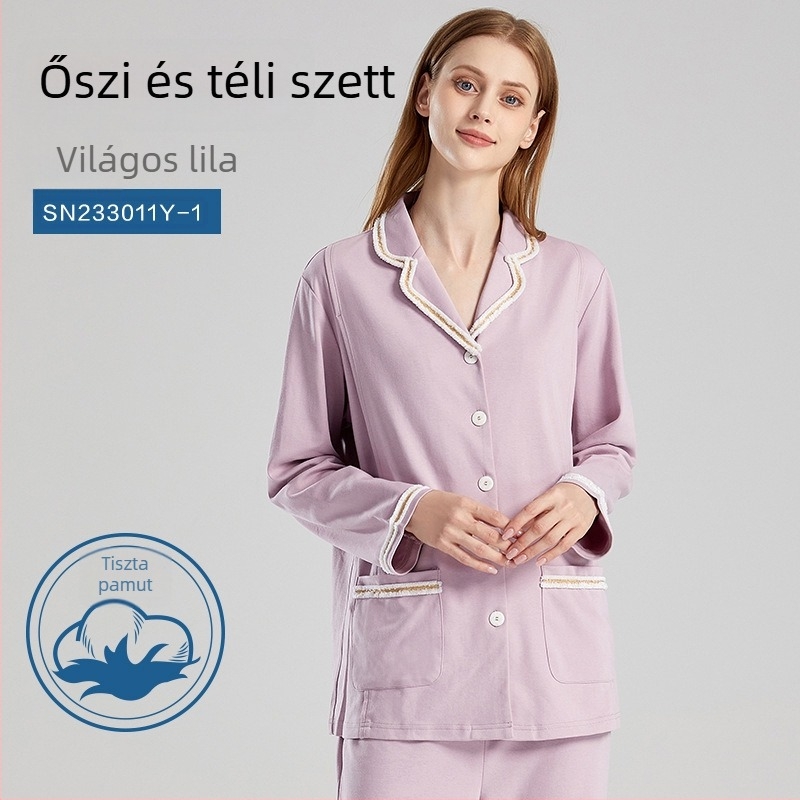 Kismama és szoptatós pizsama szett, két darabos, 95% feletti pamut, hosszú ujjú, szoptatási nyílás