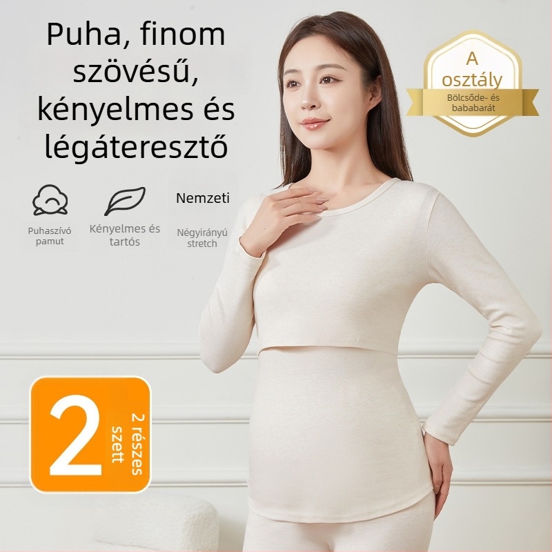 Szoptatási nyitással rendelkező kismama hálóruha készlet, pamut, 95%+ pamut-tartalom, hosszú ujjú, őszi 2025
